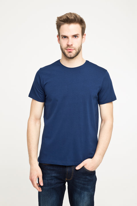 Medium Navy Crew Neck Plain Slim Fit Narrow Cut T-Shirt