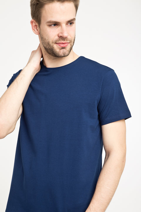 Medium Navy Crew Neck Plain Slim Fit Narrow Cut T-Shirt