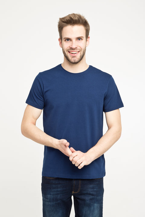 Medium Navy Crew Neck Plain Slim Fit Narrow Cut T-Shirt