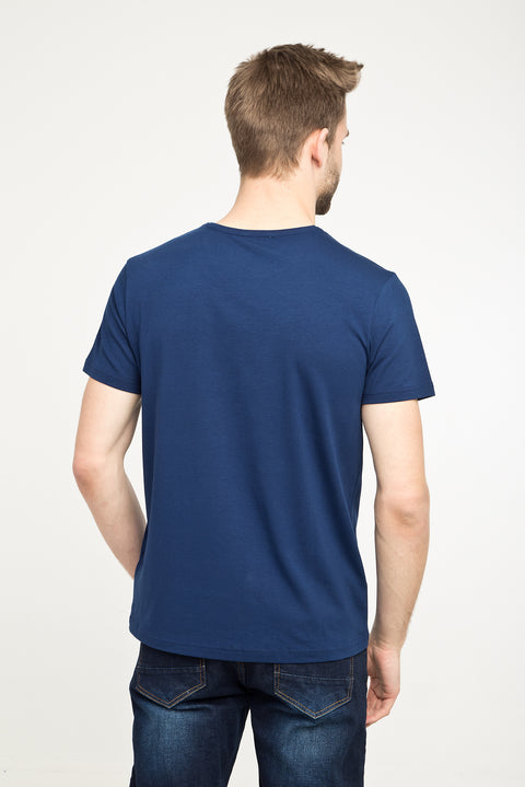 Medium Navy Crew Neck Plain Slim Fit Narrow Cut T-Shirt