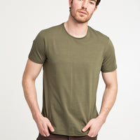 Medium Khaki Crew Neck Plain Slim Fit Narrow Cut T-Shirt