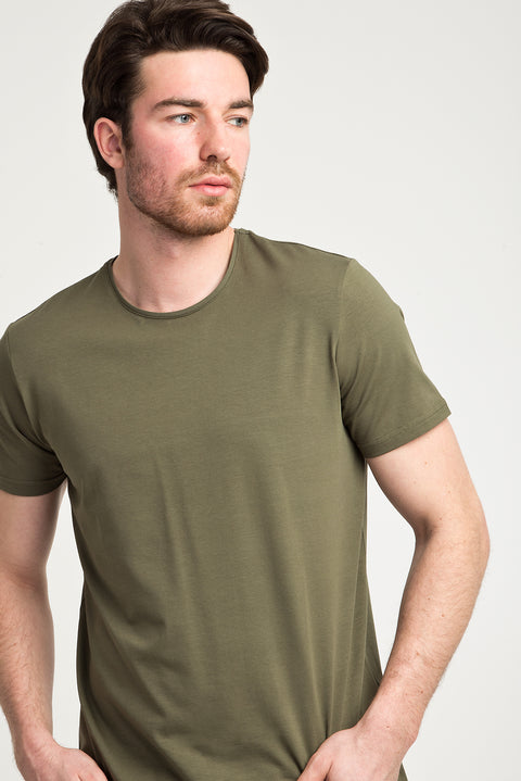 Medium Khaki Crew Neck Plain Slim Fit Narrow Cut T-Shirt