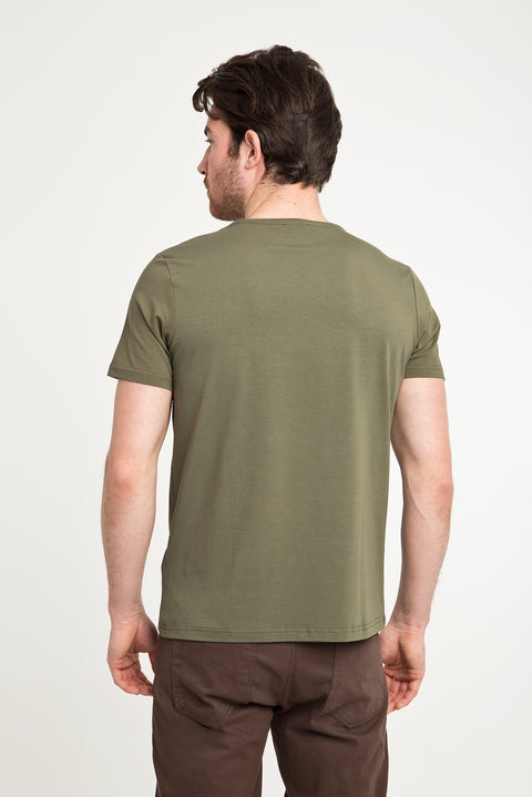 Medium Khaki Crew Neck Plain Slim Fit Narrow Cut T-Shirt