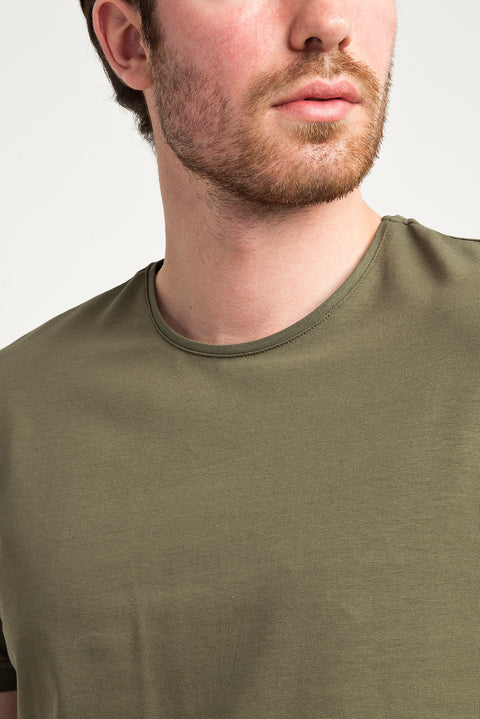 Medium Khaki Crew Neck Plain Slim Fit Narrow Cut T-Shirt