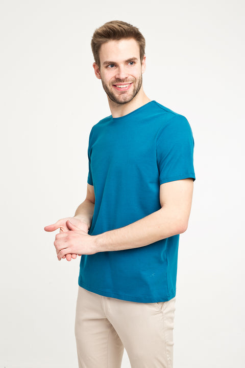 Petrol Green Crew Neck Plain Slim Fit Narrow Cut T-Shirt