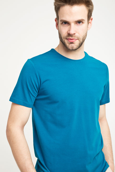 Petrol Green Crew Neck Plain Slim Fit Narrow Cut T-Shirt