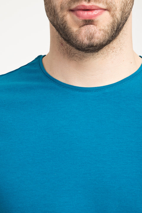 Petrol Green Crew Neck Plain Slim Fit Narrow Cut T-Shirt