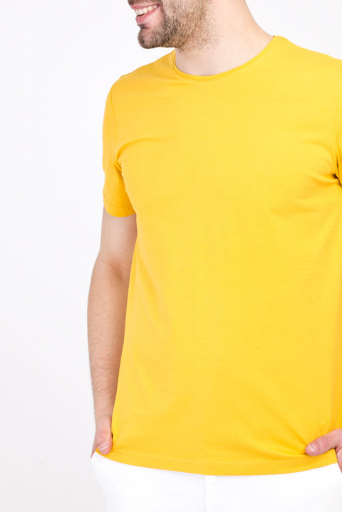 Koyu Sarı Bisiklet Yaka Slim Fit Dar Kesim Tişört