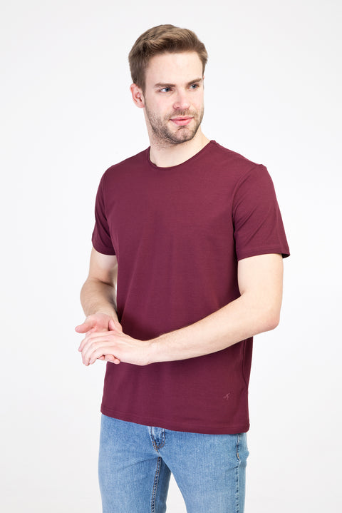 Cherry Red Crew Neck Slim Fit Narrow Cut T-Shirt