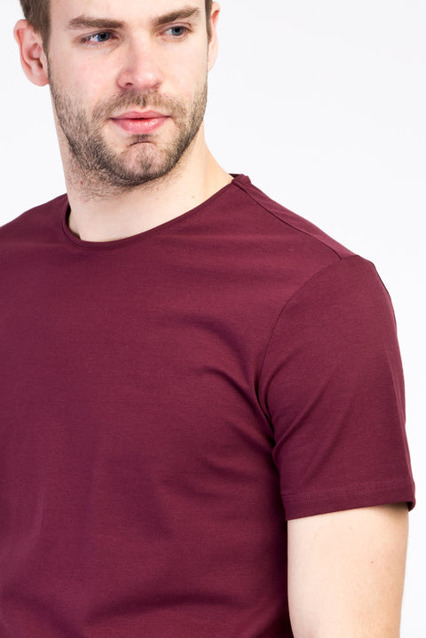 Cherry Red Crew Neck Slim Fit Narrow Cut T-Shirt
