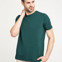 Zümrüt Yeşili Bisiklet Yaka Düz Slim Fit Dar Kesim Tişört