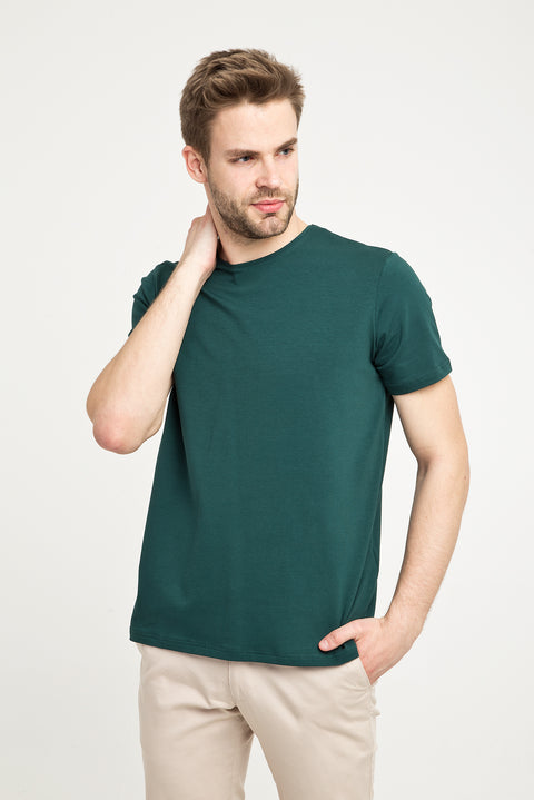 Zümrüt Yeşili Bisiklet Yaka Düz Slim Fit Dar Kesim Tişört