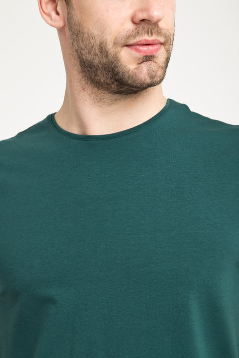 Zümrüt Yeşili Bisiklet Yaka Düz Slim Fit Dar Kesim Tişört