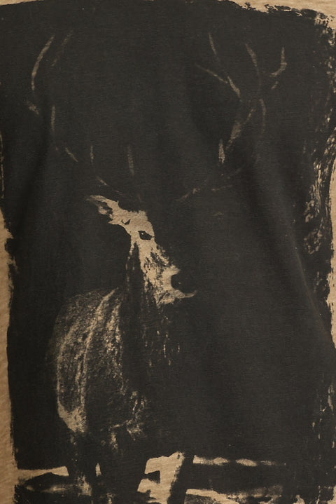 Medium Mink Crew Neck Slim Fit Printed Cotton T-Shirt