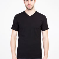 Black V-Neck Slim Fit Narrow Cut Cotton T-Shirt