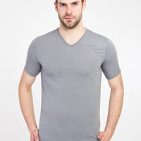 Light Grey V-Neck Slim Fit Cotton T-Shirt