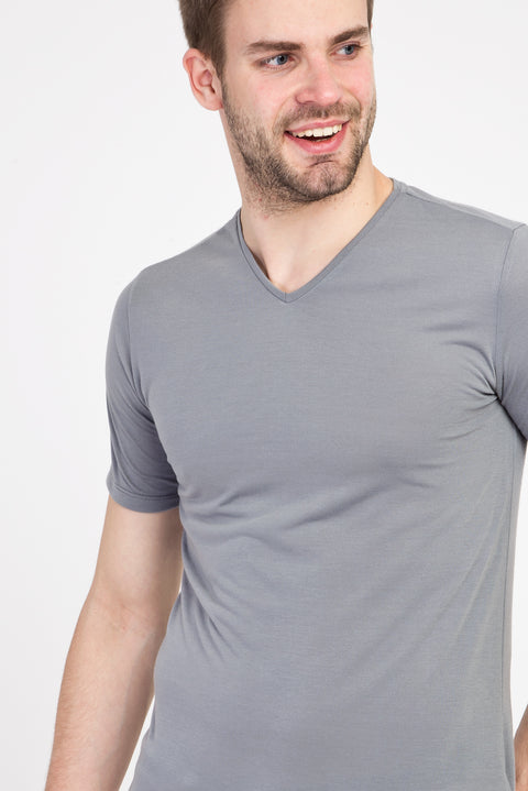 Light Grey V-Neck Slim Fit Cotton T-Shirt