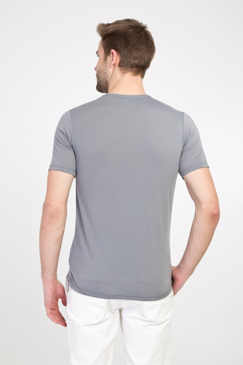 Light Grey V-Neck Slim Fit Cotton T-Shirt