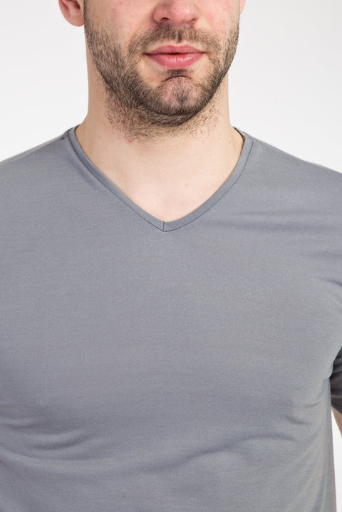 Light Grey V-Neck Slim Fit Cotton T-Shirt
