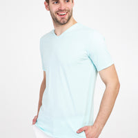Aqua Blue V-Neck Slim Fit Narrow Cut Cotton T-Shirt