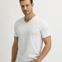 White V-Neck Slim Fit Cotton T-Shirt
