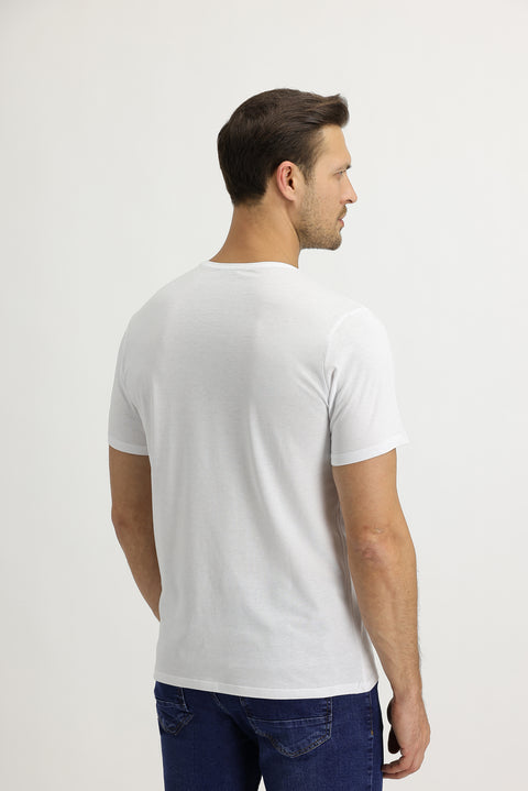 White V-Neck Slim Fit Cotton T-Shirt