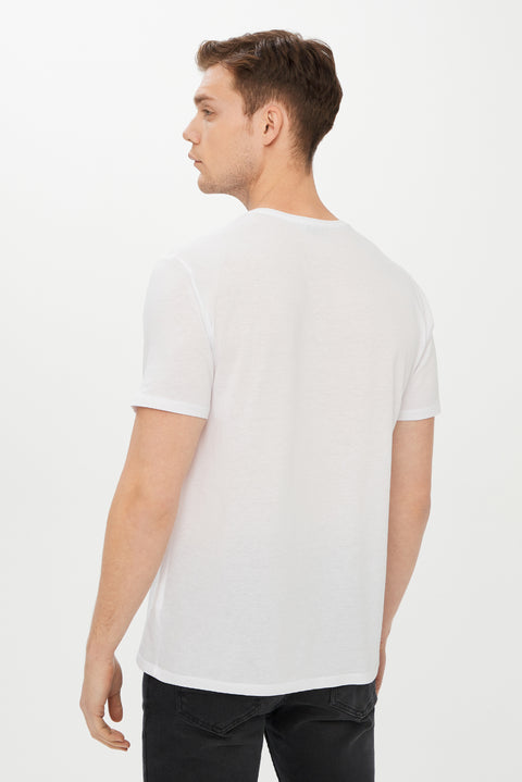 White V-Neck Slim Fit Cotton T-Shirt