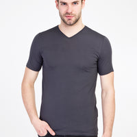 Dark Anthracite V-Neck Slim Fit Cotton T-Shirt