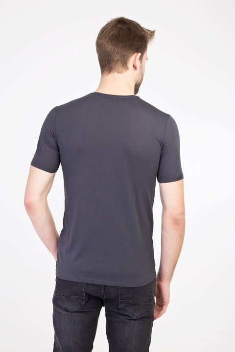 Dark Anthracite V-Neck Slim Fit Cotton T-Shirt