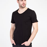 Black V-Neck Slim Fit Narrow Cut Cotton T-Shirt