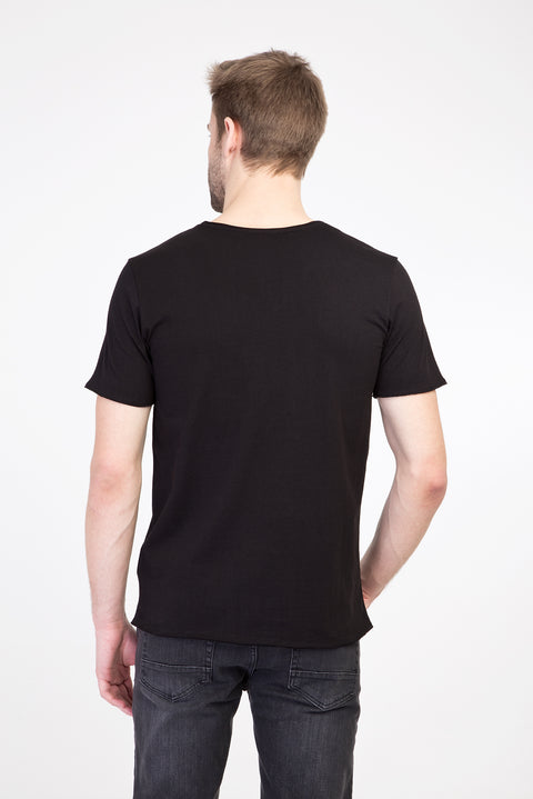 Black V-Neck Slim Fit Narrow Cut Cotton T-Shirt