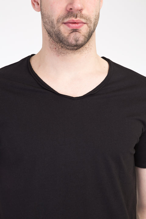 Black V-Neck Slim Fit Narrow Cut Cotton T-Shirt