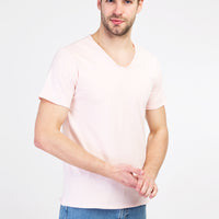 Dusty Pink V-Neck Slim Fit Cotton T-Shirt