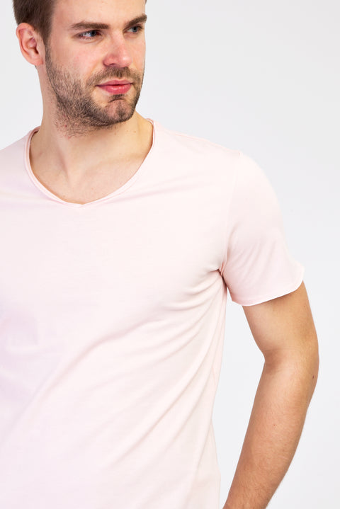 Dusty Pink V-Neck Slim Fit Cotton T-Shirt