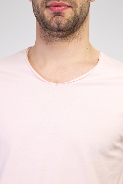 Dusty Pink V-Neck Slim Fit Cotton T-Shirt
