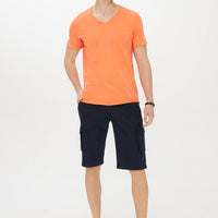 Light Orange V-Neck Slim Fit Cotton T-Shirt