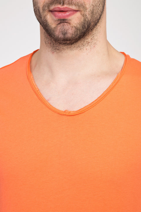 Light Orange V-Neck Slim Fit Cotton T-Shirt