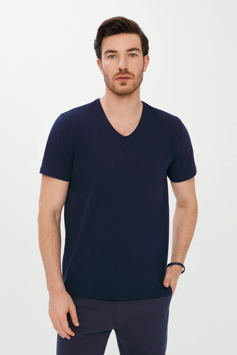 Dark Navy V-Neck Slim Fit T-Shirt