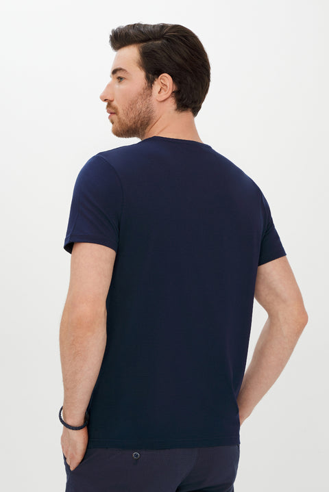 Dark Navy V-Neck Slim Fit T-Shirt