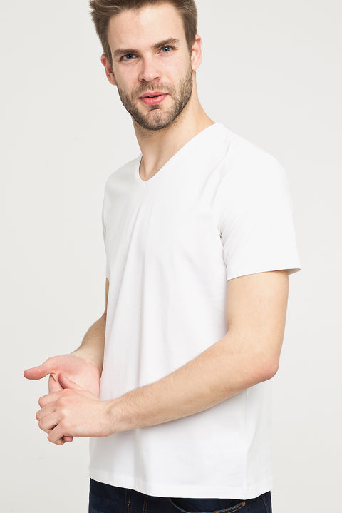 White V-Neck Slim Fit T-Shirt