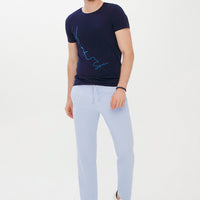 Dark Navy Blue Crew Neck Printed Super Slim Fit Extra Narrow Cut T-shirt