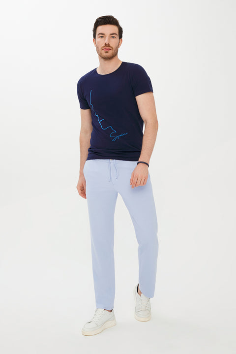 Dark Navy Blue Crew Neck Printed Super Slim Fit Extra Narrow Cut T-shirt