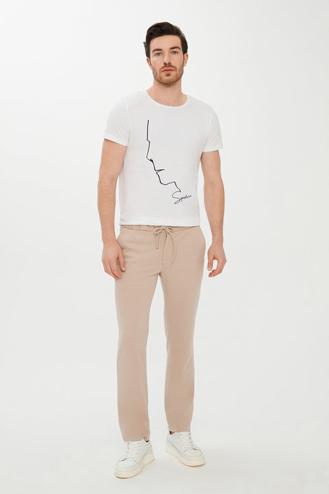 White Crew Neck Super Slim Fit Extra Narrow Cut Printed T-Shirt