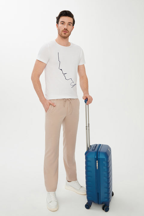 White Crew Neck Super Slim Fit Extra Narrow Cut Printed T-Shirt