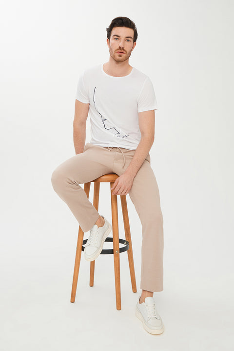 White Crew Neck Super Slim Fit Extra Narrow Cut Printed T-Shirt
