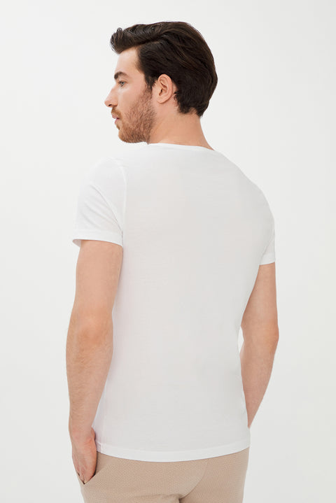 White Crew Neck Super Slim Fit Extra Narrow Cut Printed T-Shirt
