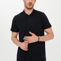 Black Pocketed Polo Collar Regular Fit Cotton T-Shirt