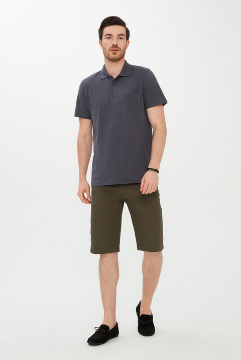 Medium Grey Plain Polo Collar Piqué Pocket T-Shirt