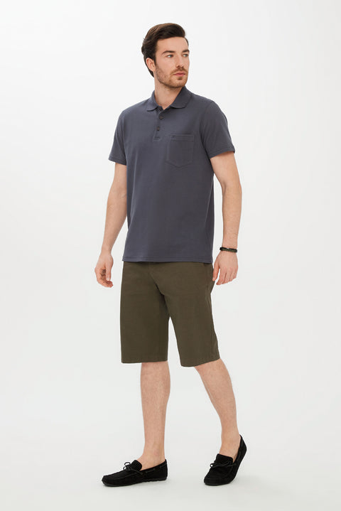 Medium Grey Plain Polo Collar Piqué Pocket T-Shirt