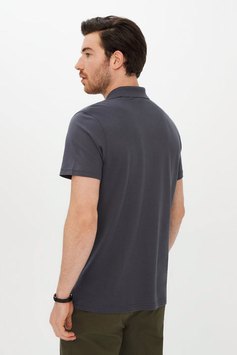 Medium Grey Plain Polo Collar Piqué Pocket T-Shirt